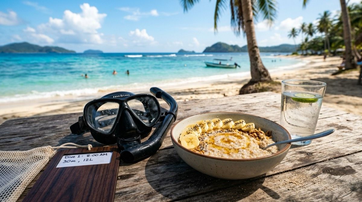 Light pre-dive breakfast of oatmeal and bananas for freediving